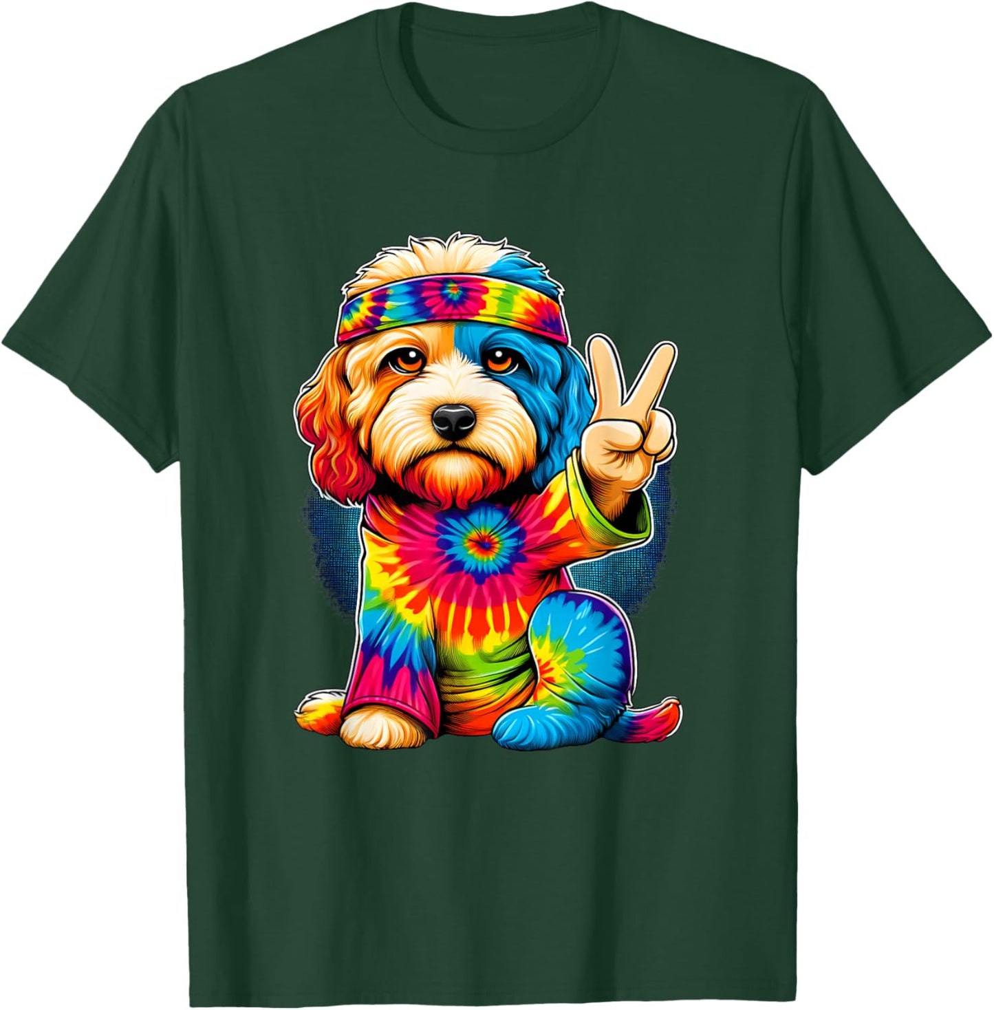 Peace Sign Tie Dye Cavapoo dog T-Shirt - T-Shirt | Forest