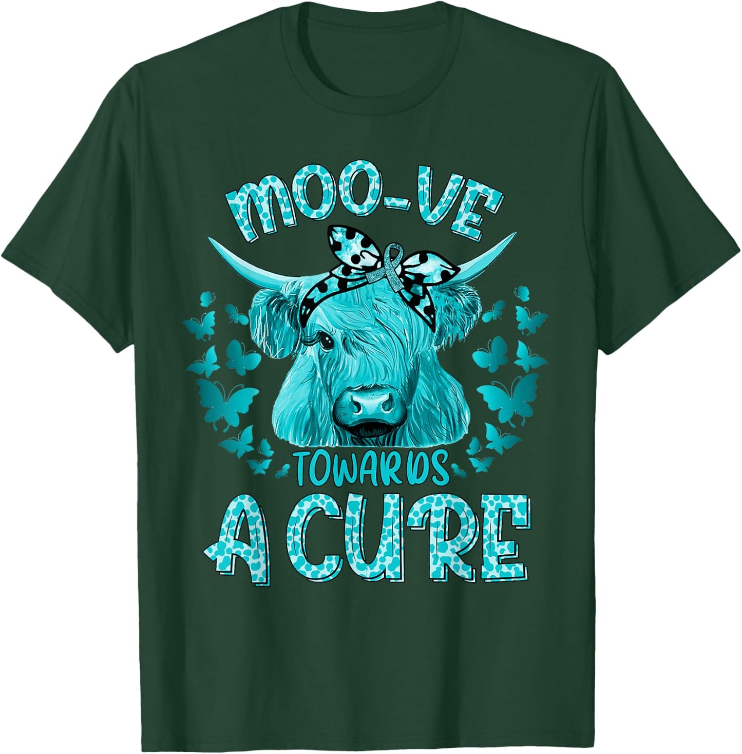 Funny Cow Moo Ovarian Cancer Towards a Cure T-Shirt - T-Shirt | Forest