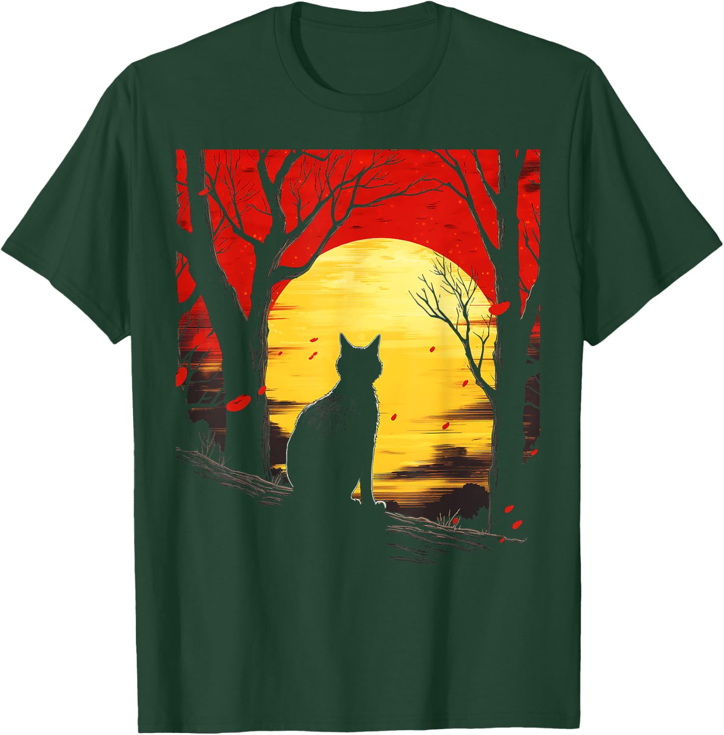 Cat Nature Moon Animal Art Graphic Motif Cat T-Shirt - T-Shirt | Forest