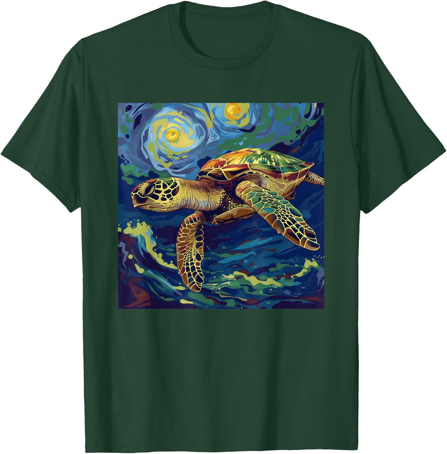 Sea Turtle Van Gogh Style Starry Night T-Shirt - T-Shirt | Forest