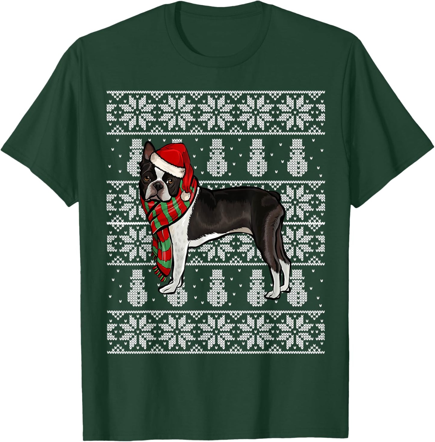 Santa Hat Xmas Boston Terrier Ugly Christmas T-Shirt - T-Shirt | Forest