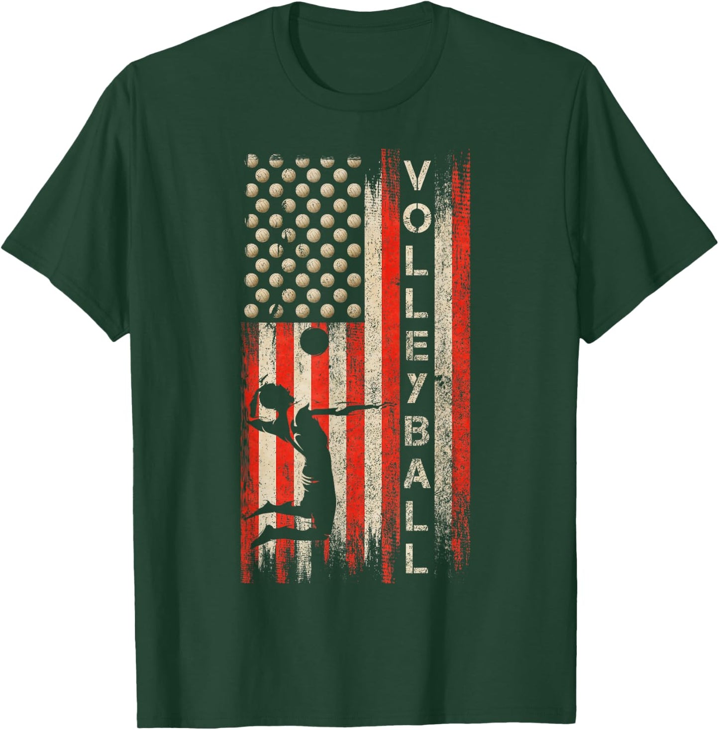 Vintage USA American Flag Volleyball Player Team Silhouette T-Shirt - T-Shirt | Forest