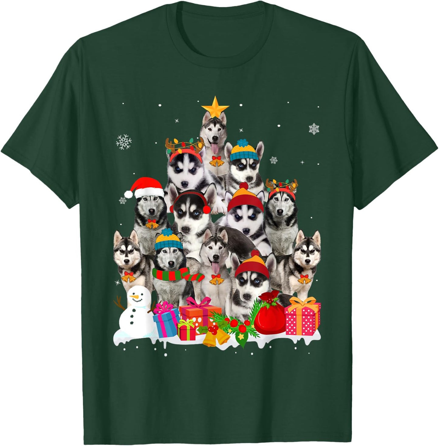 Funny Siberian Husky Christmas Tree Pet Dog Lover Women Kids T-Shirt - T-Shirt | Forest