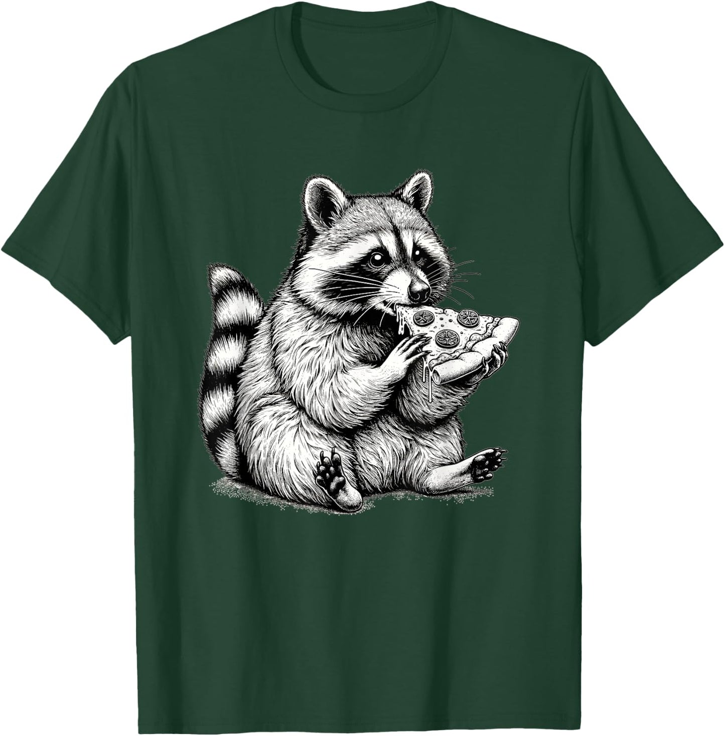 Raccoon Eating Pizza Slice Hand Drawn Art Cute Raccoon T-Shirt - T-Shirt | Forest