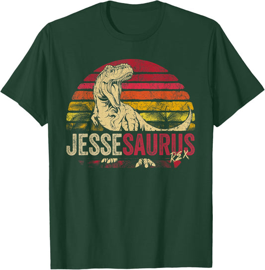 Jesse Saurus Funny Personalized Dinosaur T Rex Boys Name T-Shirt - T-Shirt | Forest