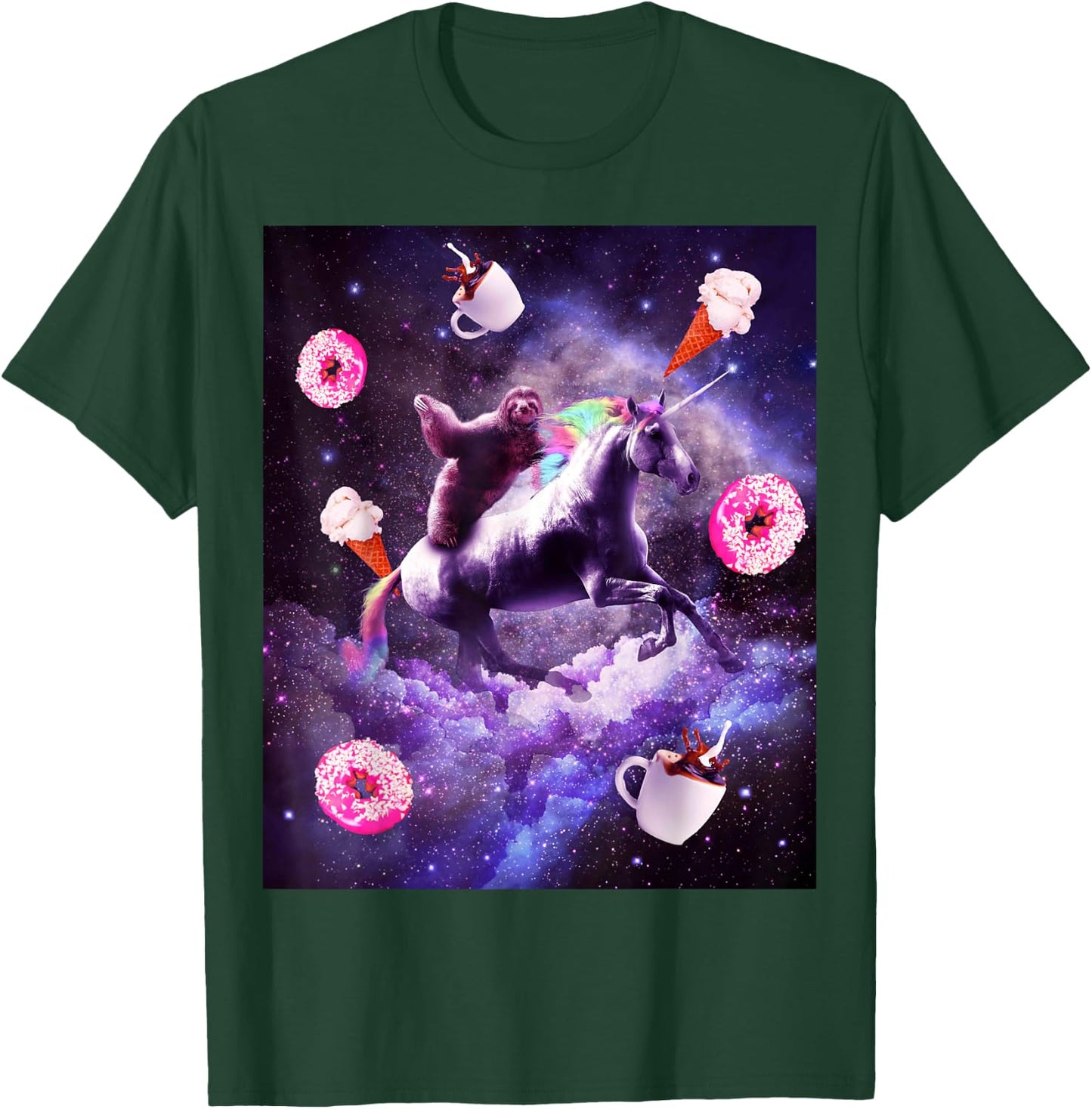 Outer Space Sloth Riding Unicorn - Donut T-Shirt - T-Shirt | Forest