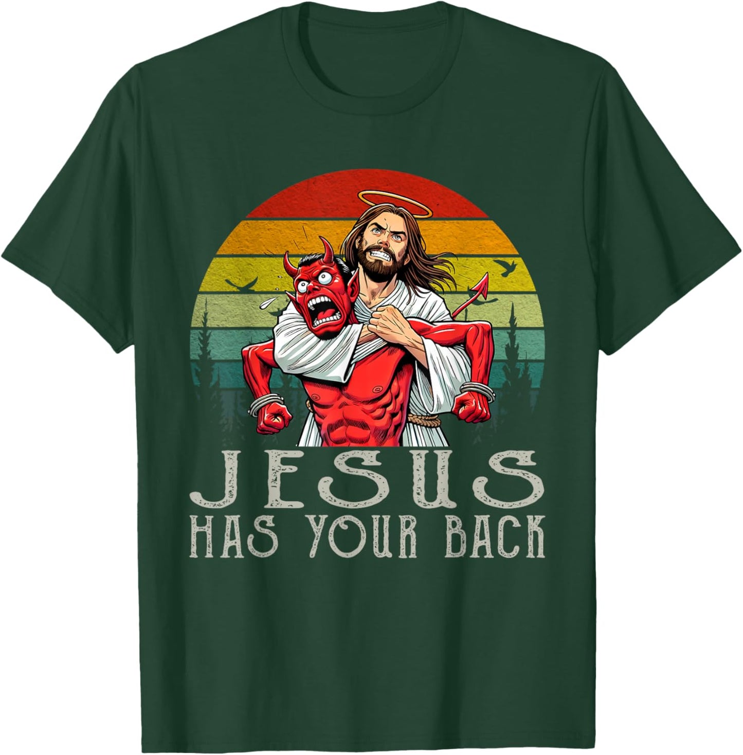 Jesus Has Your Back Vintage Art Christ Cross God Bible Verse T-Shirt - T-Shirt | Forest