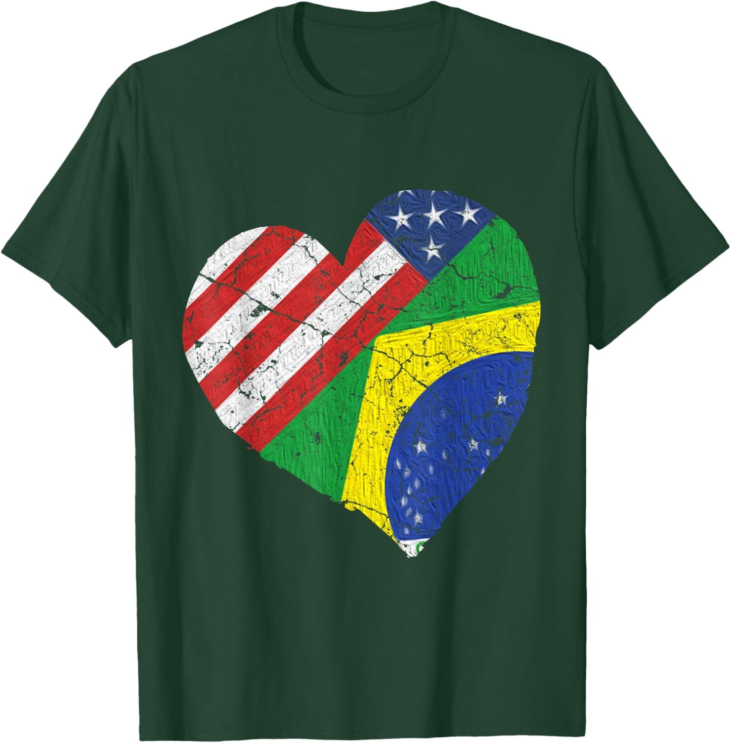 Half Brazilian Half American Flag Brazil USA Pride T-Shirt - T-Shirt | Forest