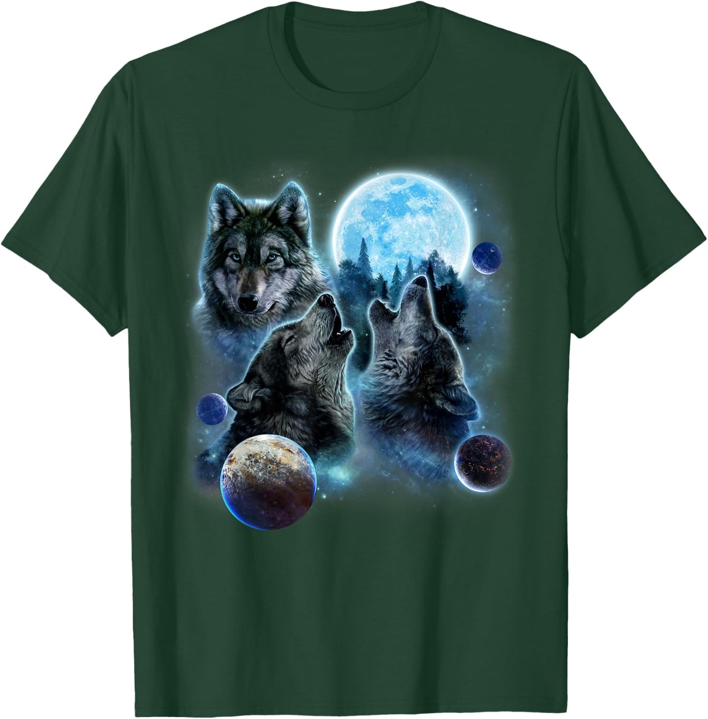 Three Wolf Howling and Moon T-Shirt - T-Shirt | Forest