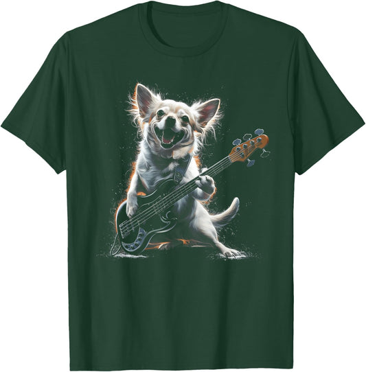 Chihuahua Playing Guitar Dog Playing Bass Guitar Rocker T-Shirt - T-Shirt | Forest