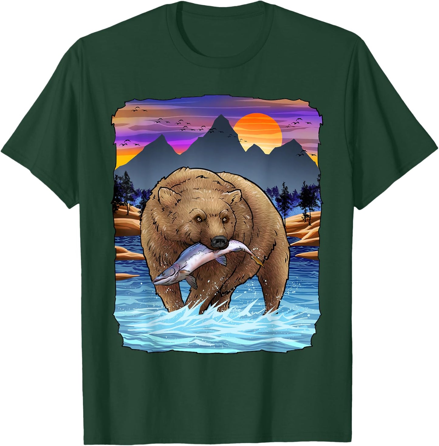Grizzly Bear Catching Salmon Alaska Fishing Nature Lover T-Shirt - T-Shirt | Forest