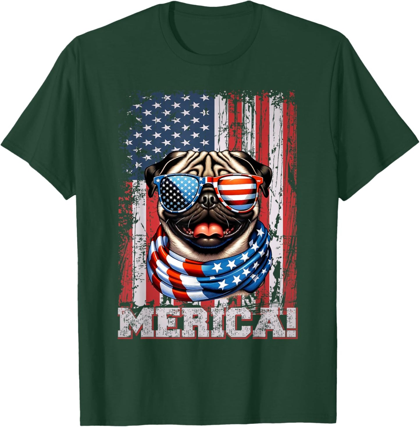 Pug Dog Lover US Flag 4th Of July Patriotic T-Shirt - T-Shirt | Forest