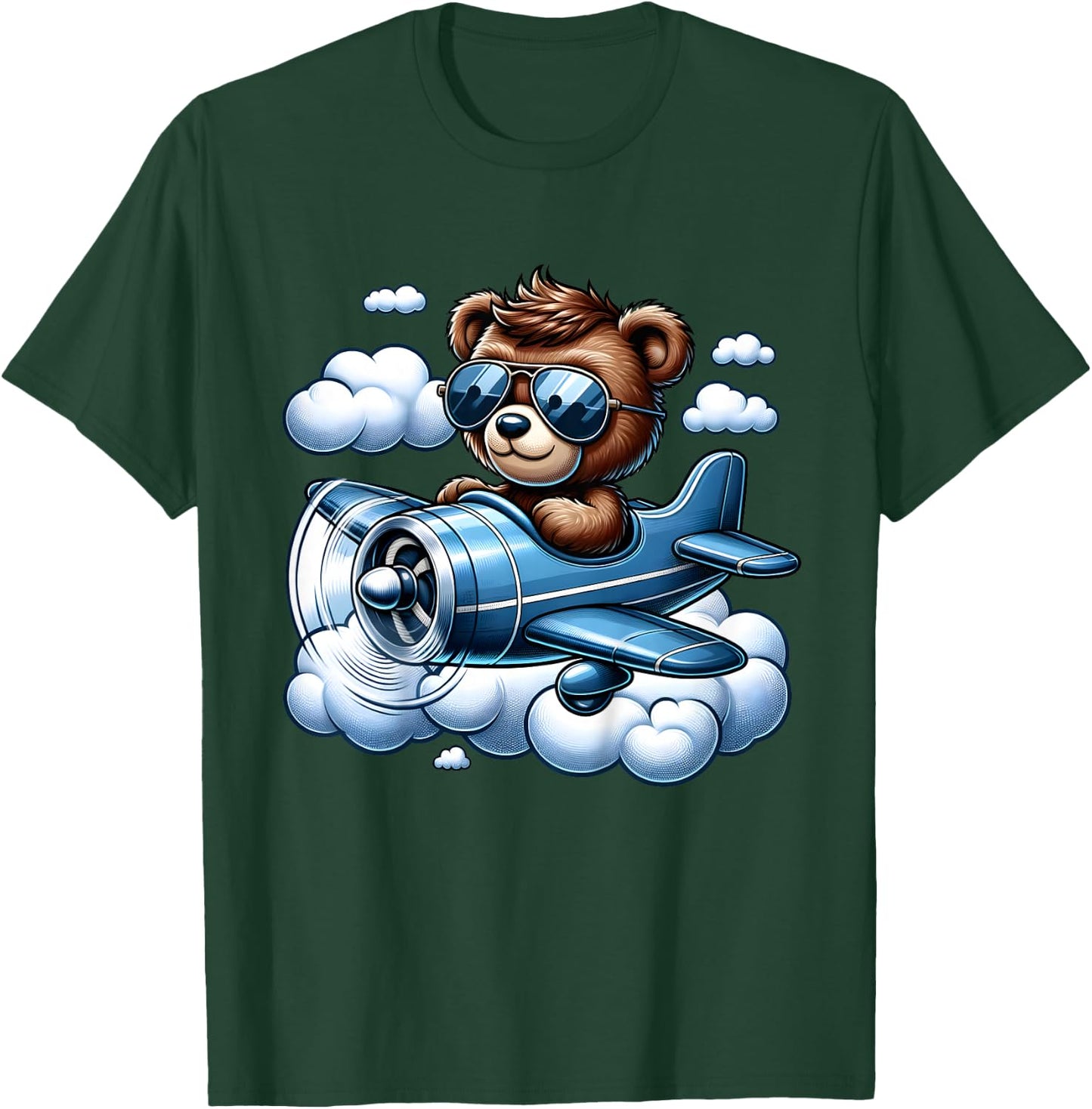 Kids Aviation Teddy Bear Flying Airplane Air Show Plane Boys Kids T-Shirt - T-Shirt | Forest