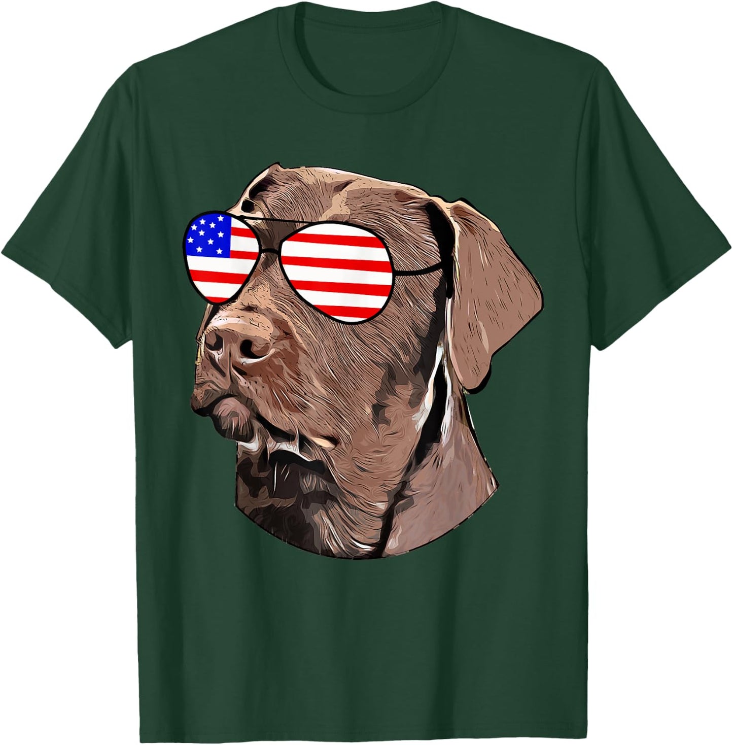 Chocolate Lab Gifts American Flag Sunglasses Dog Lover Gifts T-Shirt - T-Shirt | Forest