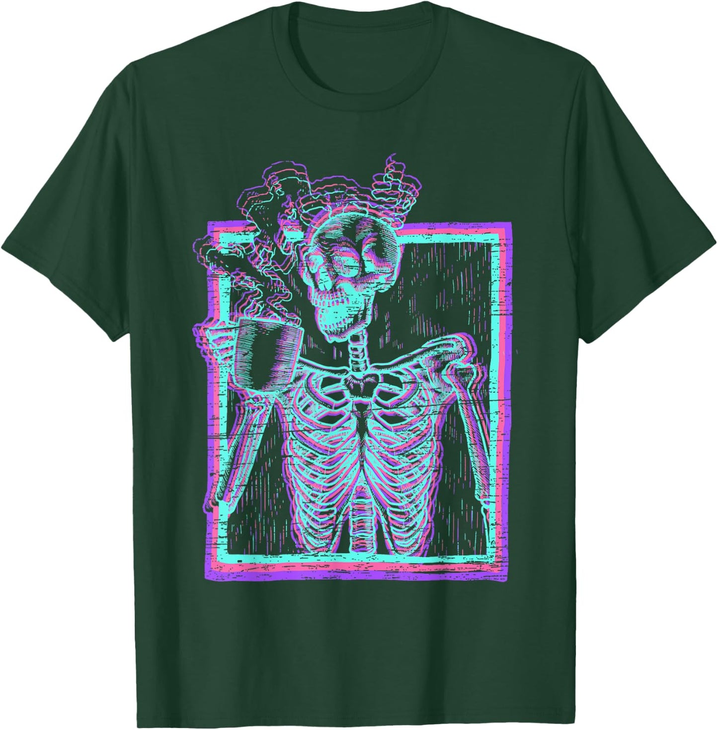 Distressed Synthwave Skeleton Vaporwave Smiling Skull Coffee T-Shirt - T-Shirt | Forest
