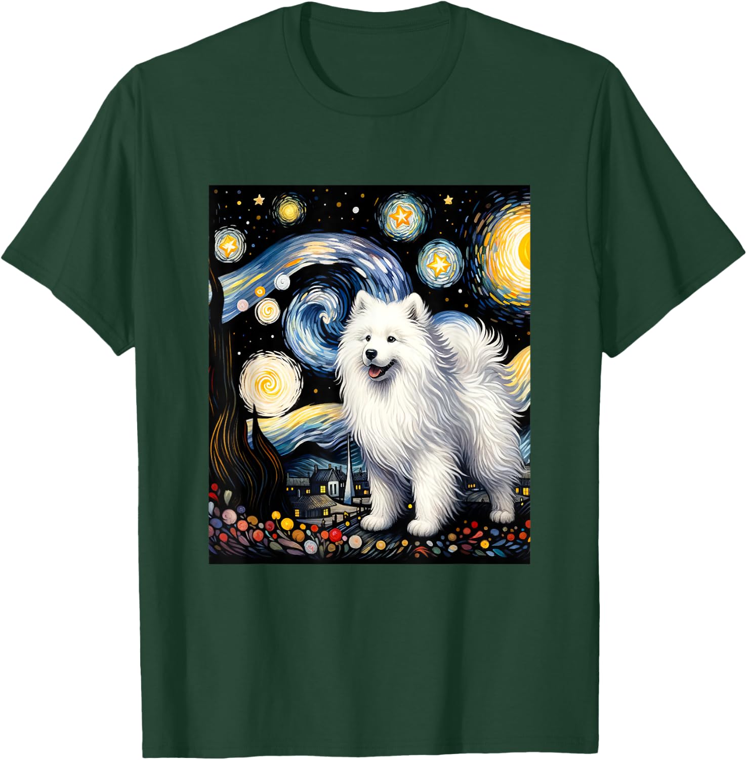 Samoyed Dog Van Gogh Starry Night Painting T-Shirt - T-Shirt | Forest