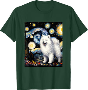 Samoyed Dog Van Gogh Starry Night Painting T-Shirt - T-Shirt | Forest