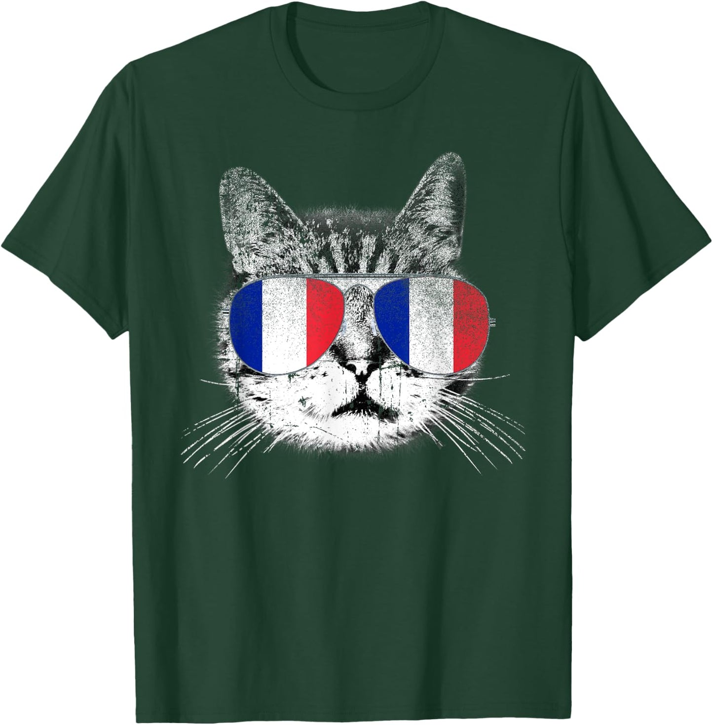 Cat Shirt France French Flag Country Retro Men Women Kids T-Shirt - T-Shirt | Forest