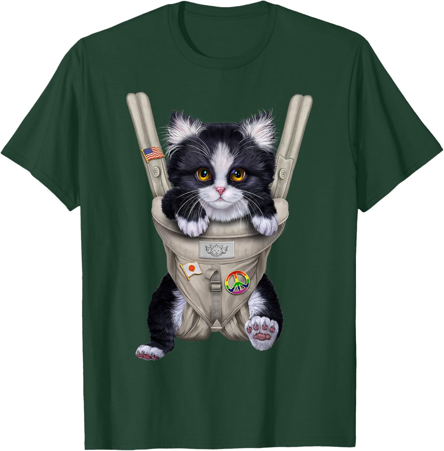 Tuxedo Cat in Baby Carrier T-Shirt - T-Shirt | Forest