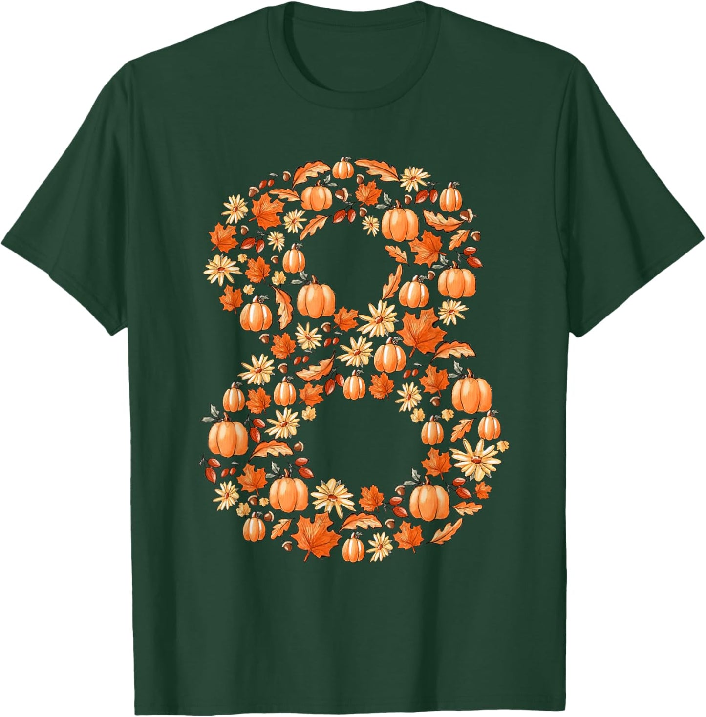 It's My 8th Birthday Pumpkin Fall Leaves Autumn 8 Year Old T-Shirt - T-Shirt | Forest