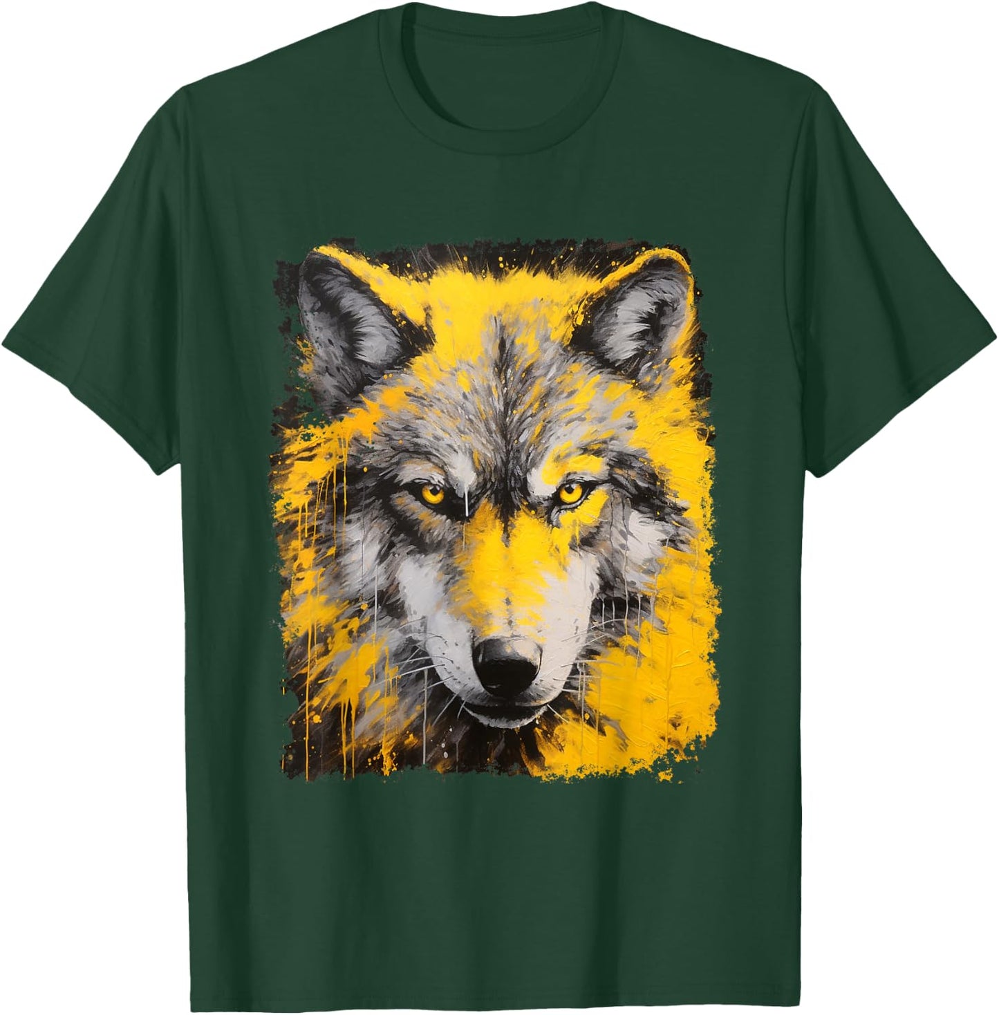 Pop Art Vintage Zoo Animal Yellow Wolf T-Shirt - T-Shirt | Forest