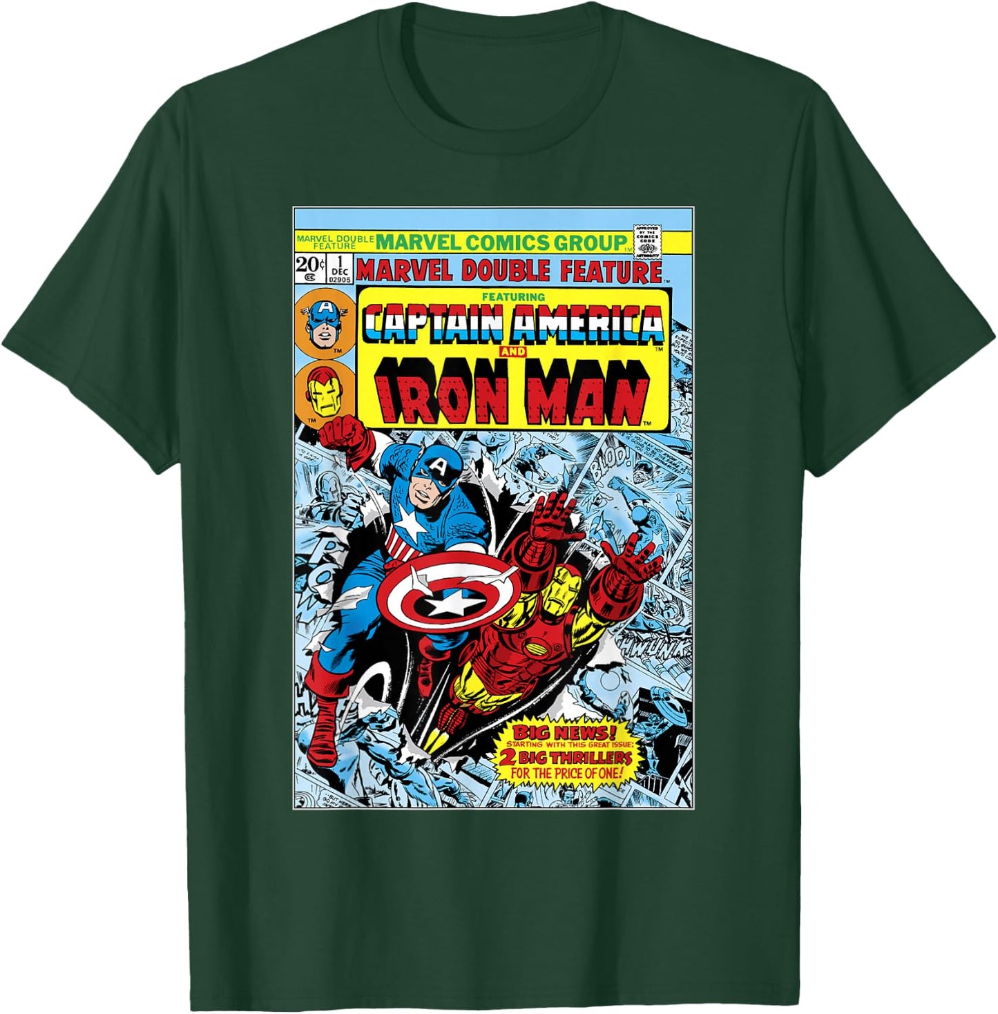 Marvel Double Feature Captain America & Iron Man Comic Cover T-Shirt - T-Shirt | Forest