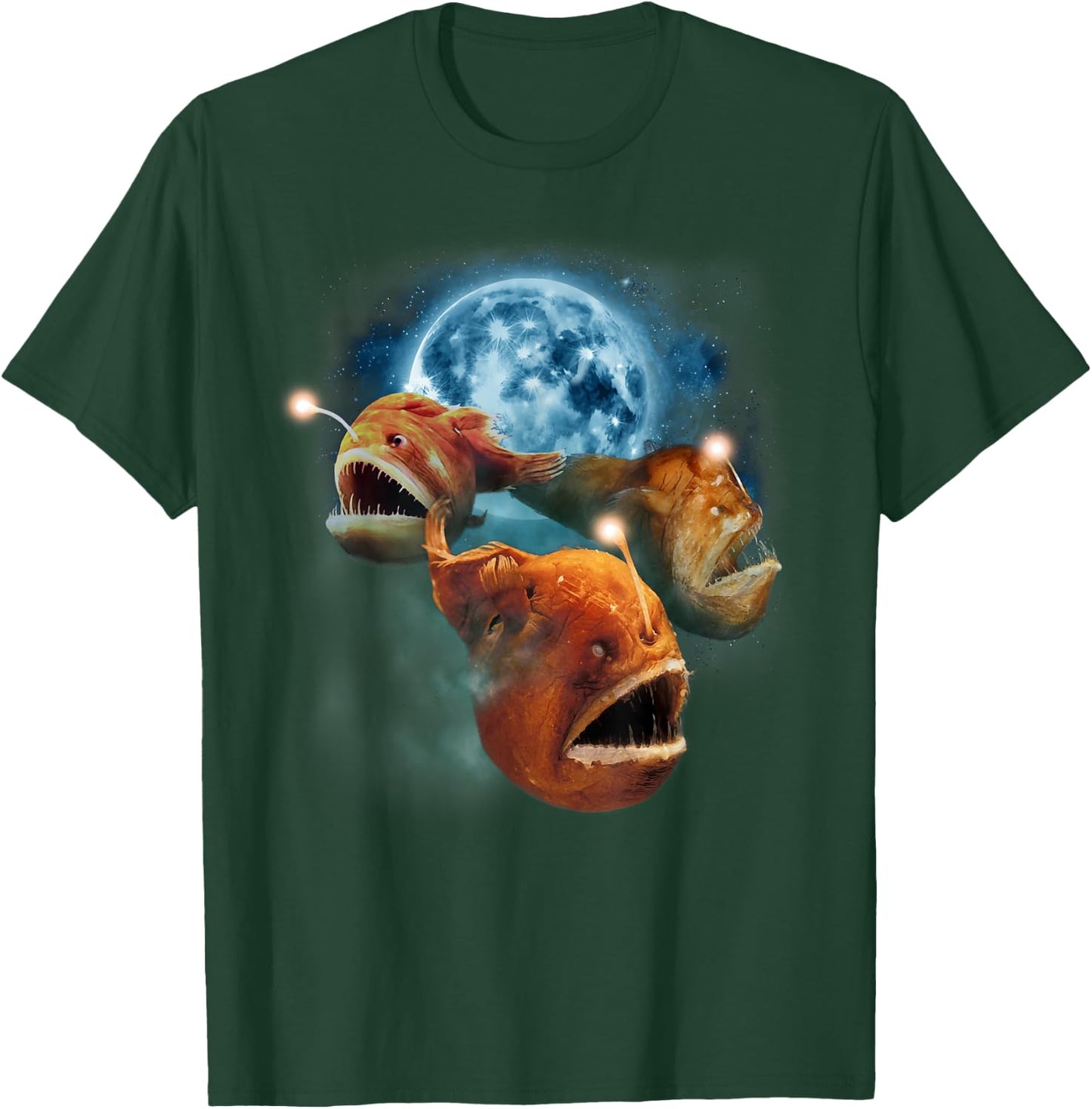 Funny Angler Fish Shirt - Angler Fish Howling at the Moon T-Shirt - T-Shirt | Forest