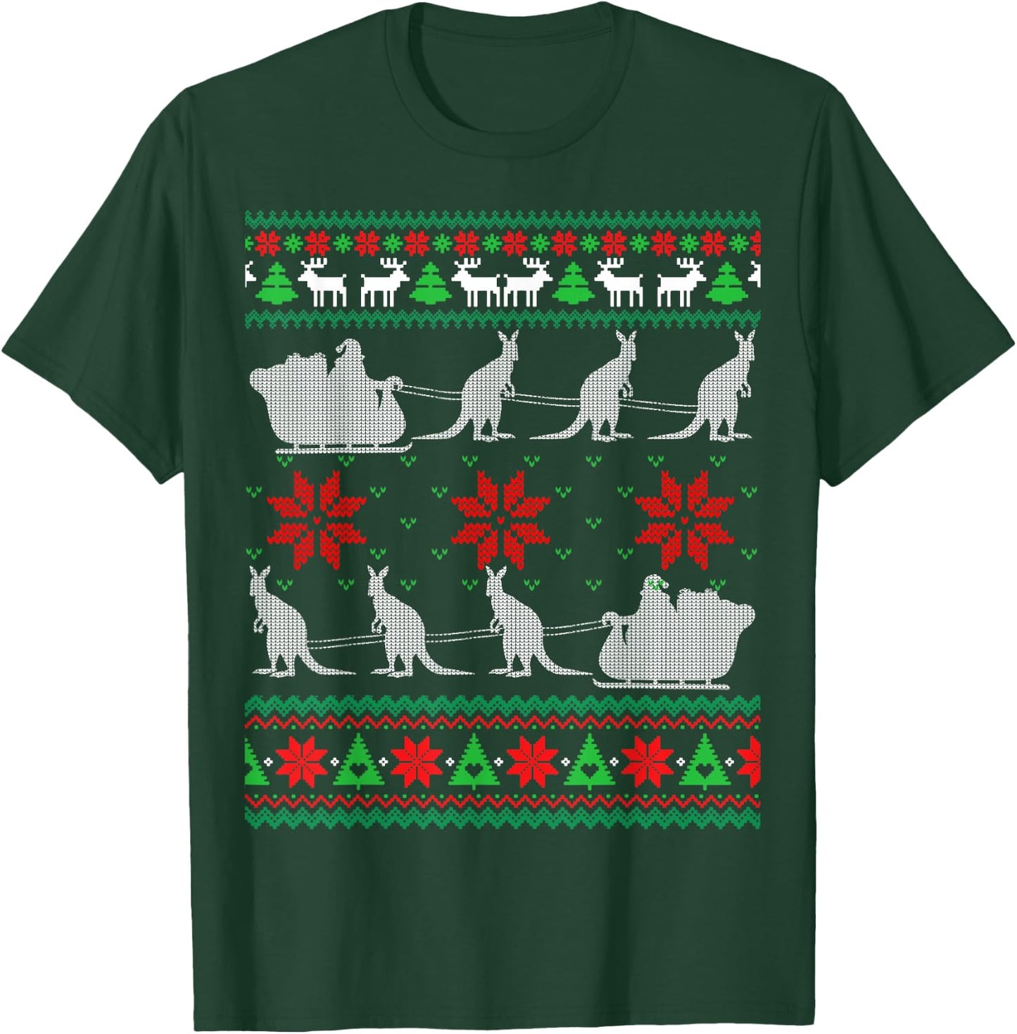 Kangaroo Santa Sleigh Funny Australian Ugly Xmas Sweater T-Shirt - T-Shirt | Forest