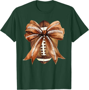 Coquette Bow American Football Game Day Thanksgiving Autumn T-Shirt - T-Shirt | Forest