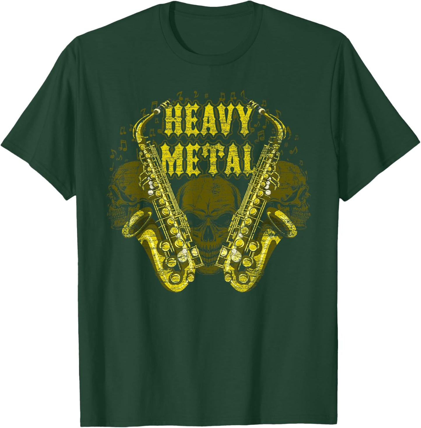 Heavy Metal Skull Scary Sax Player Saxophone T-Shirt - T-Shirt | Forest