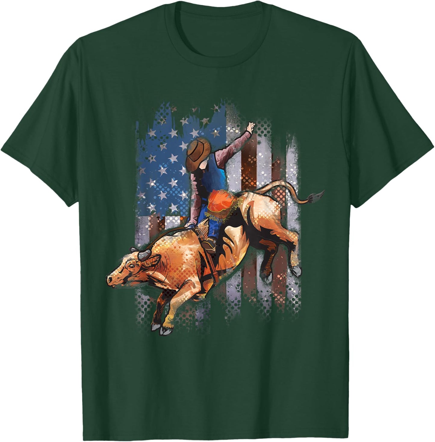 Rodeo Bull Riding American Flag Shirt Cowboy Bull Rider T-Shirt - T-Shirt | Forest