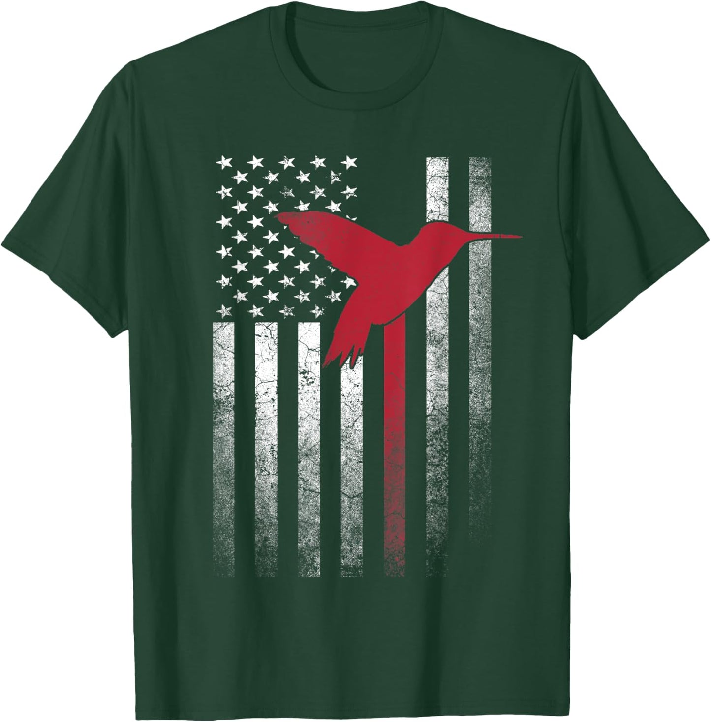 Hummingbird Bird- 4th of July American Flag USA America Men T-Shirt - T-Shirt | Forest