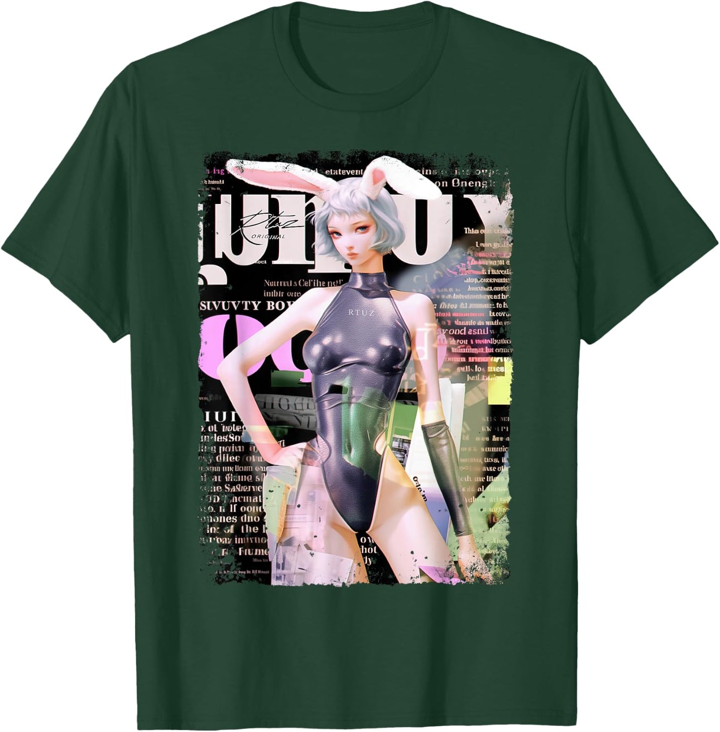 Magazin Cover Vintage Girl Bunny Collage Sexy Model Pin-up T-Shirt - T-Shirt | Forest