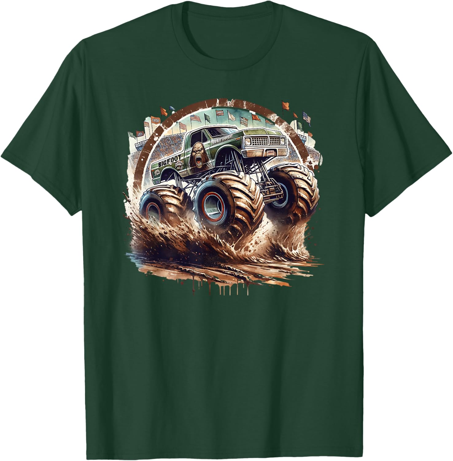 Bigfoot Cryptid Monster Truck Smash Squatch Jam T-Shirt - T-Shirt | Forest