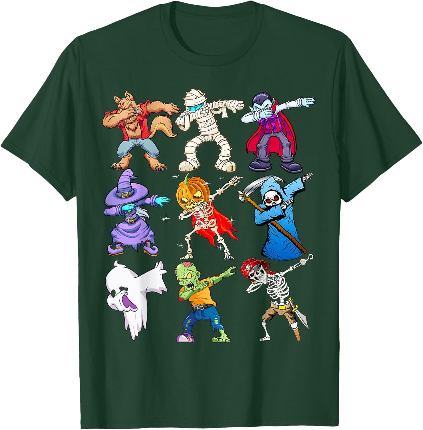 Dabbing Halloween Monsters Skeleton Pirate Pumpkin Dabbing T-Shirt - T-Shirt | Forest