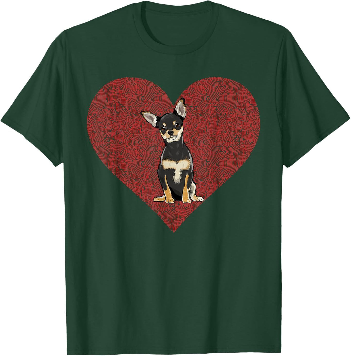 Black Chihuahua Valentines Day Dog Love Fingerprint T-Shirt - T-Shirt | Forest