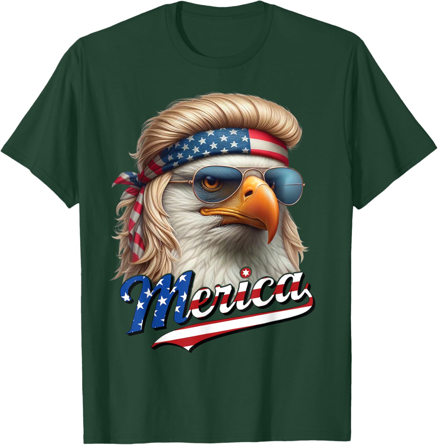 Bald Eagle Merica 4th July Eagle Blonde Mullet Funny Man T-Shirt - T-Shirt | Forest