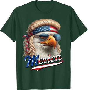 Bald Eagle Merica 4th July Eagle Blonde Mullet Funny Man T-Shirt - T-Shirt | Forest