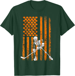 Ice Hockey Player Fan Gift Skeleton Halloween Shirt Men Boys T-Shirt - T-Shirt | Forest