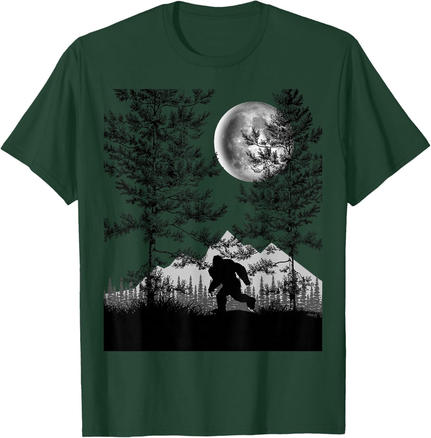 Bigfoot Walking in the Forest Moon Night Sky Sasquatch T-Shirt - T-Shirt | Forest