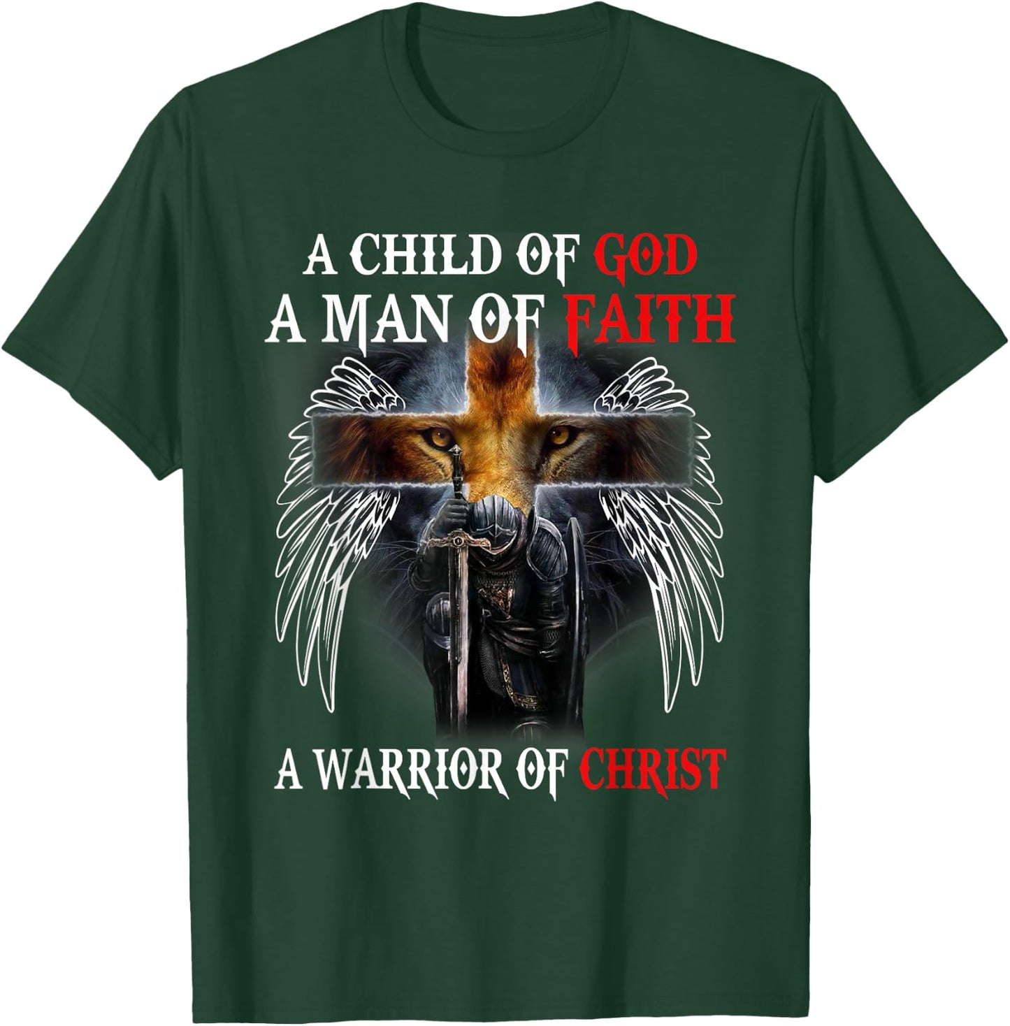 Jesus Christ Lion Cross Knight Quote Saying For Christian T-Shirt - T-Shirt | Forest