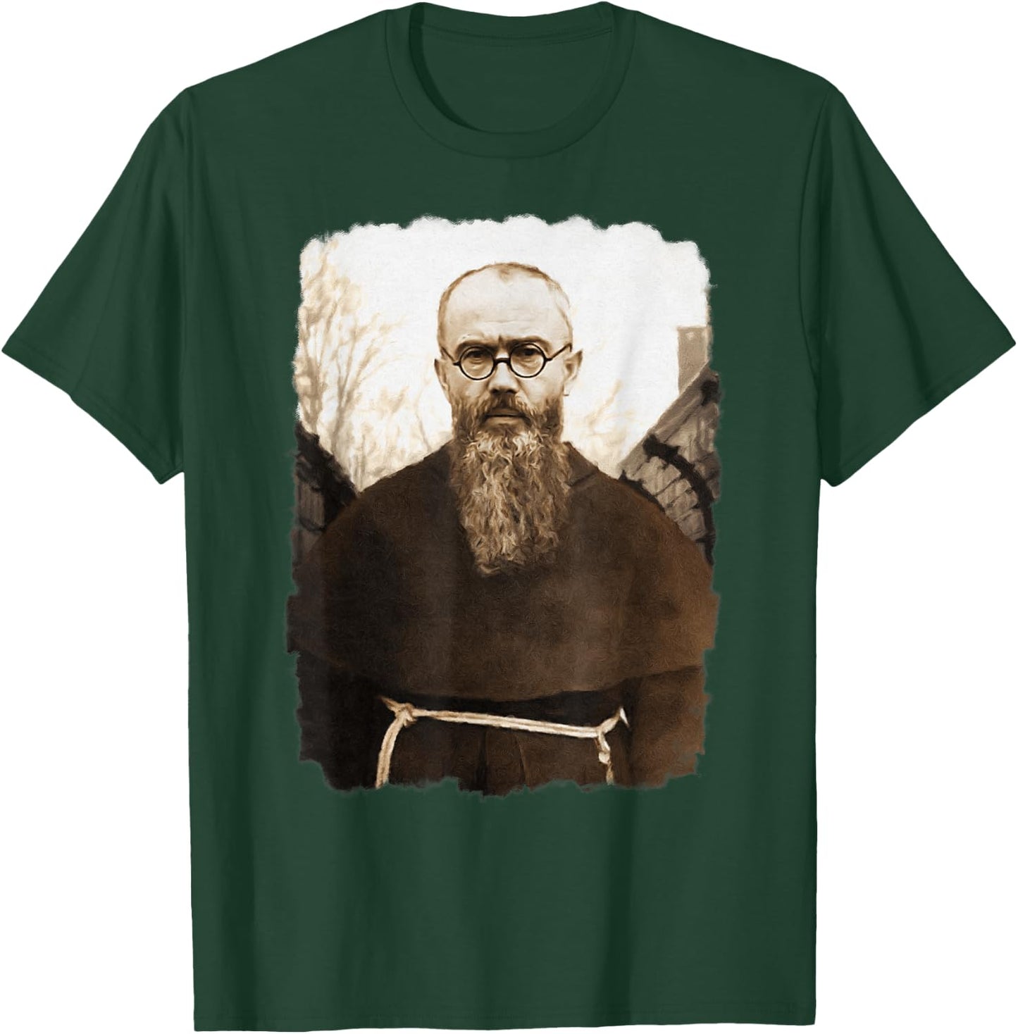 MJ Sacred Art Saint Maximilian Kolbe Catholic Icon T-Shirt - T-Shirt | Forest