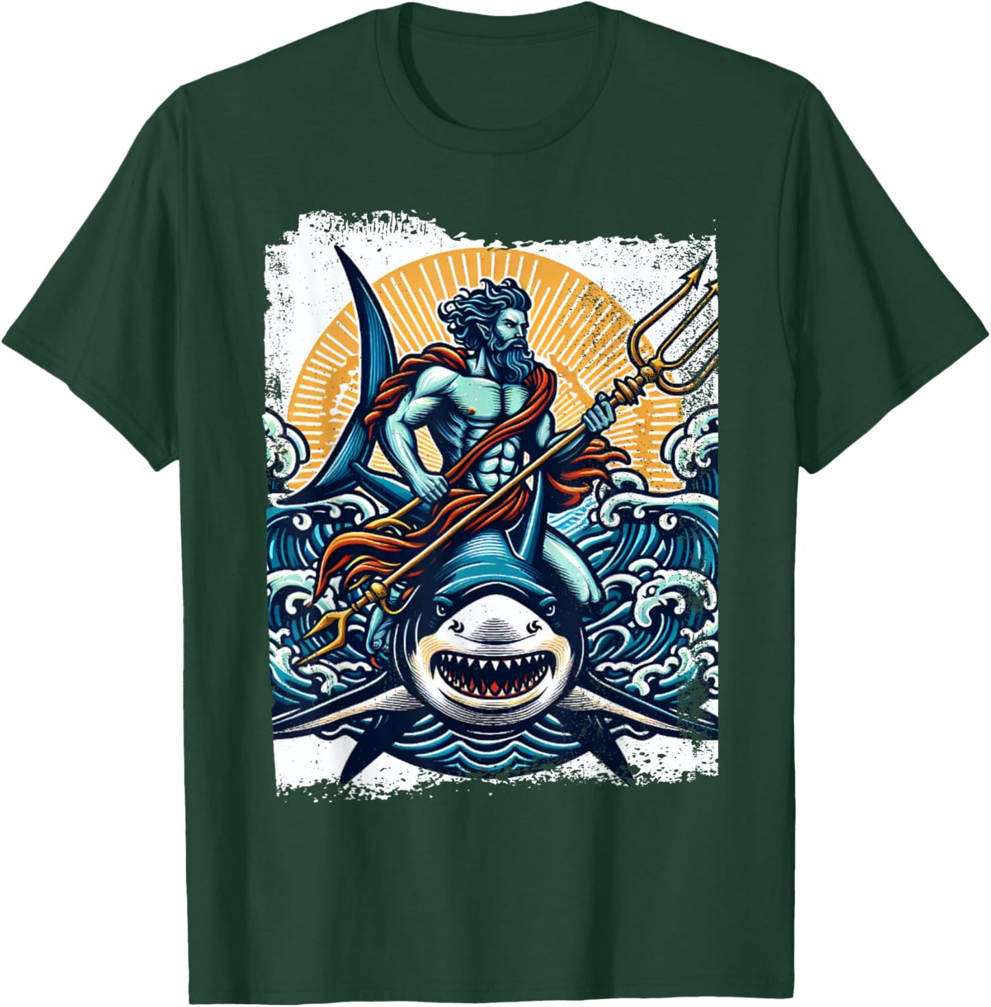 Poseidon Riding Shark Trident Costume Ancient Greek God T-Shirt - T-Shirt | Forest