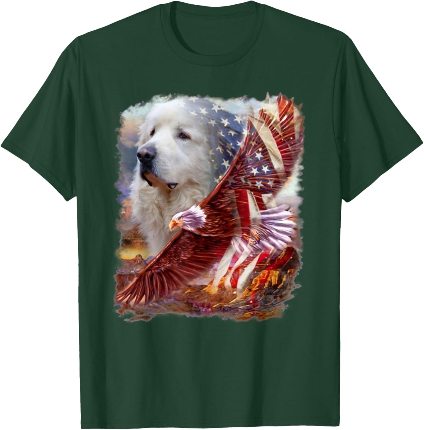 Great Pyrenees Dog Eagle American Flag 4th July Independence Men T-Shirt - T-Shirt | Forest