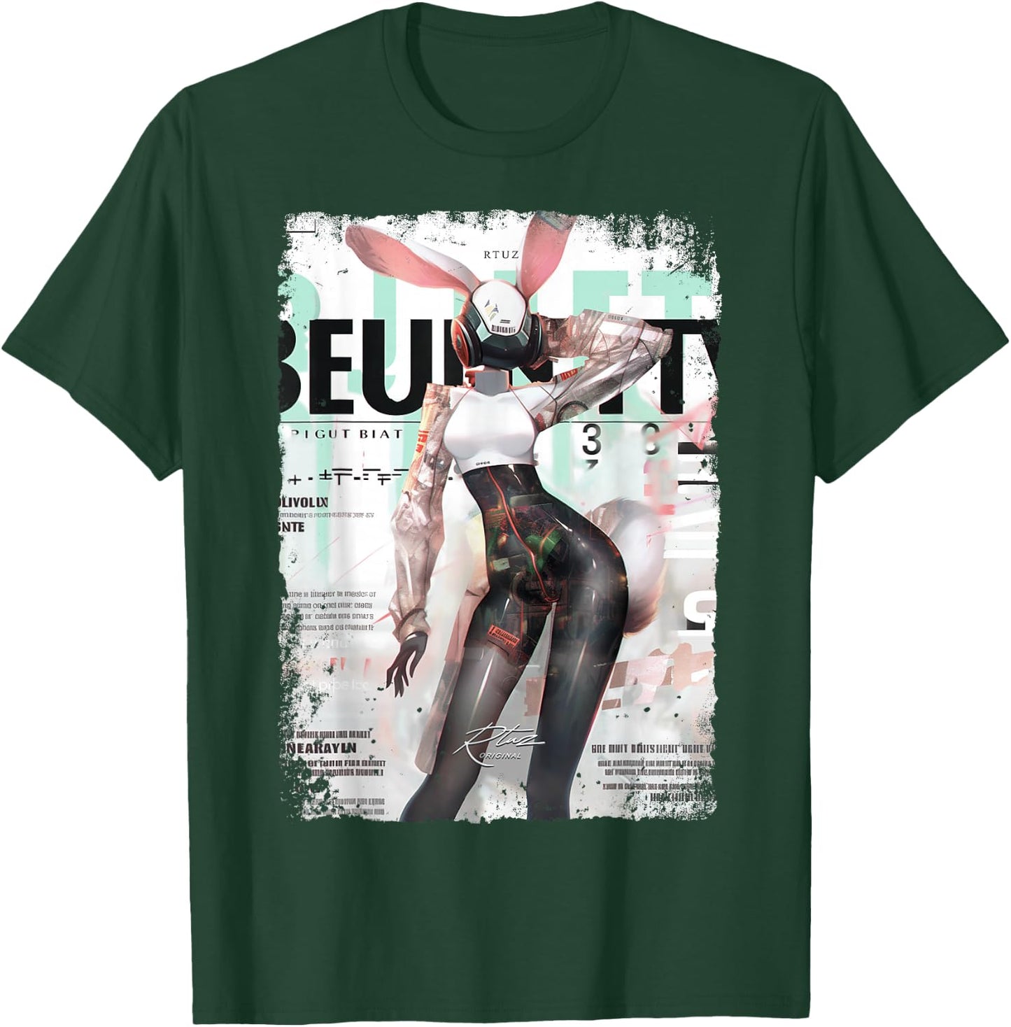 Magazine Cover Vintage Girl Bunny Collage Sexy Model Pin-Up T-Shirt - T-Shirt | Forest