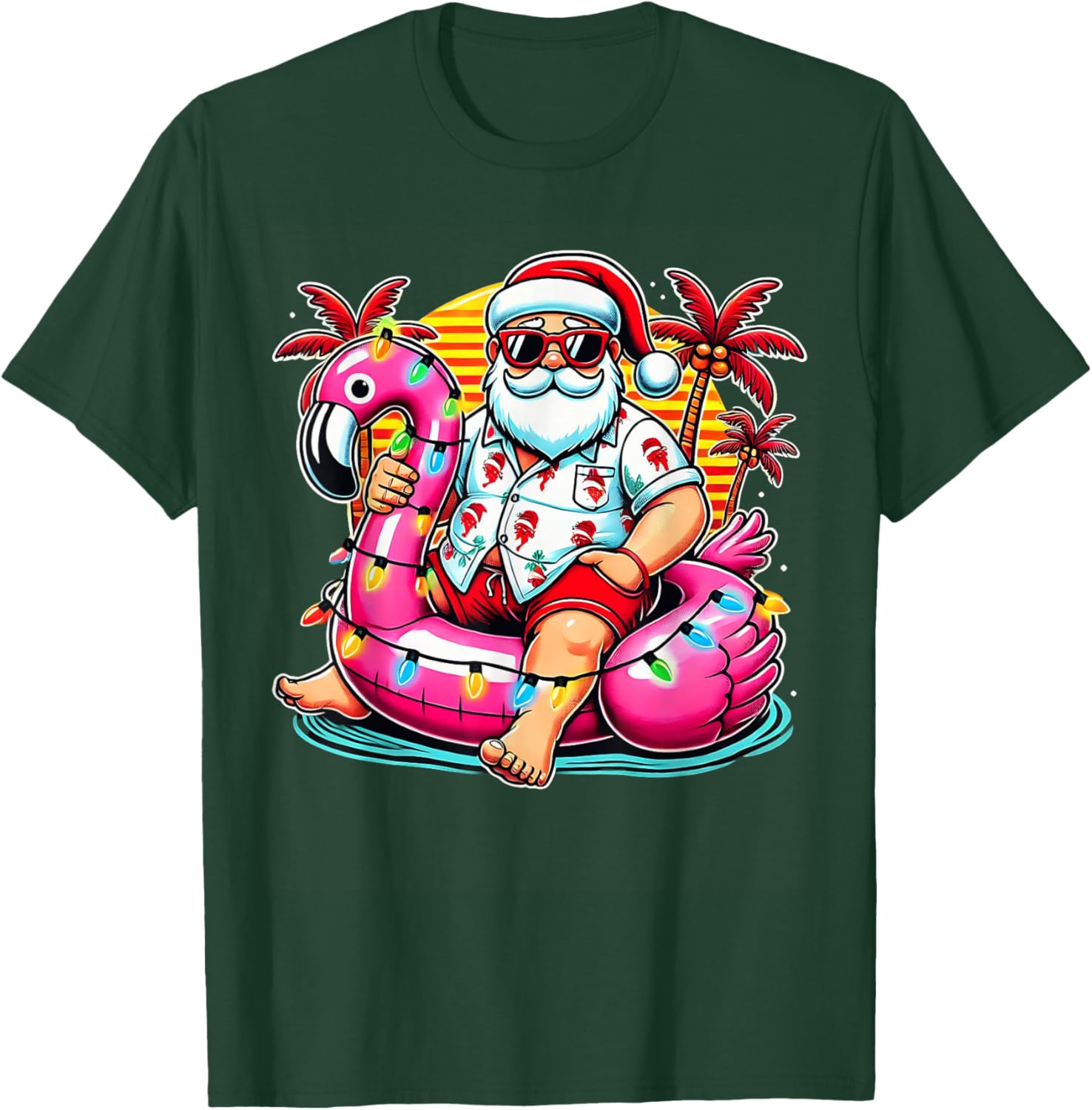 Christmas in July Shirt Santa Flamingo Float Summer Xmas T-Shirt - T-Shirt | Forest
