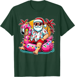 Christmas in July Shirt Santa Flamingo Float Summer Xmas T-Shirt - T-Shirt | Forest