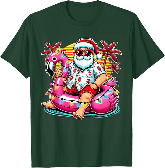 Christmas in July Shirt Santa Flamingo Float Summer Xmas T-Shirt - T-Shirt | Forest