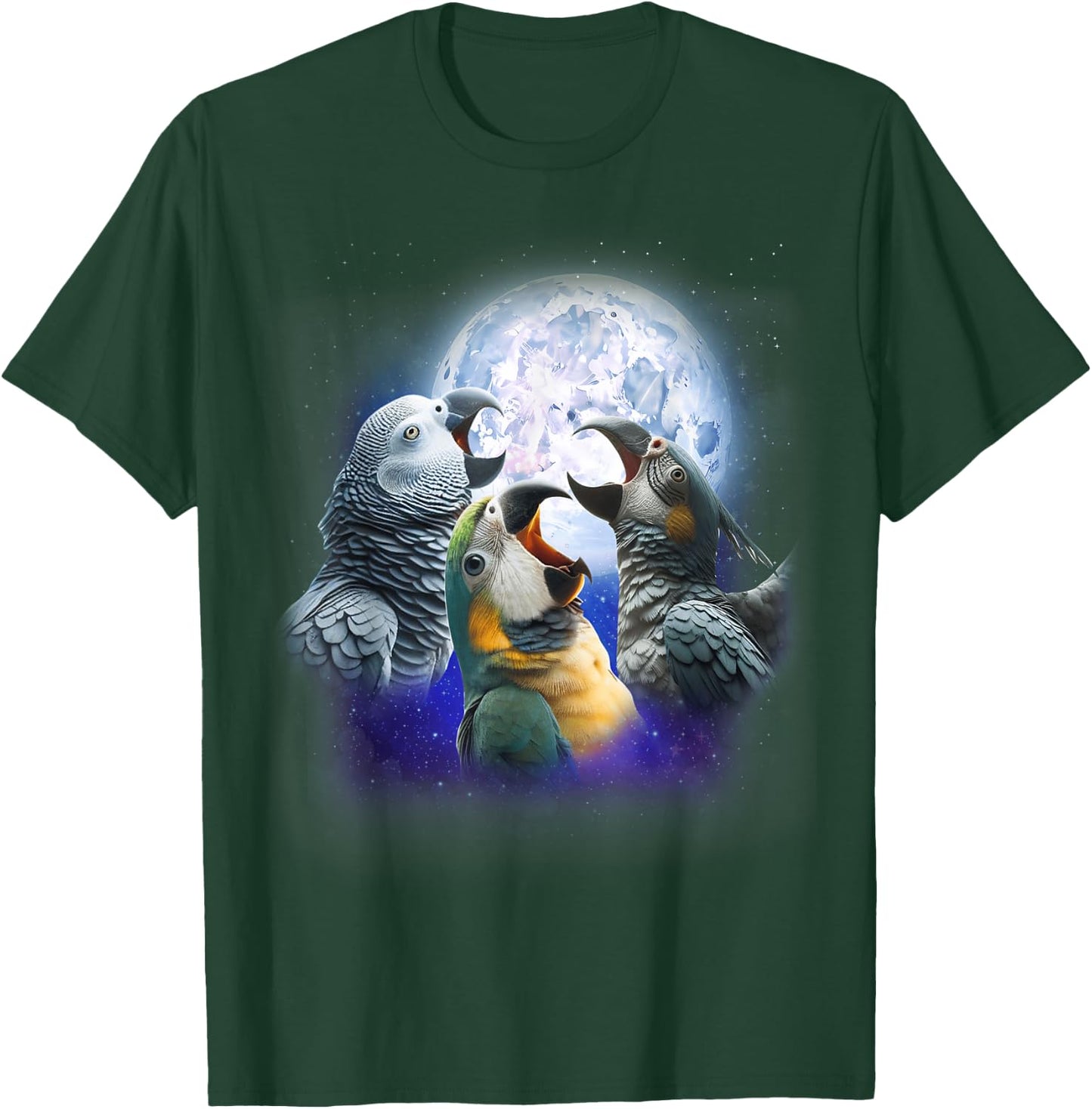 3 Parrots Howling At The Moon Funny African Grey Parrot Bird T-Shirt - T-Shirt | Forest