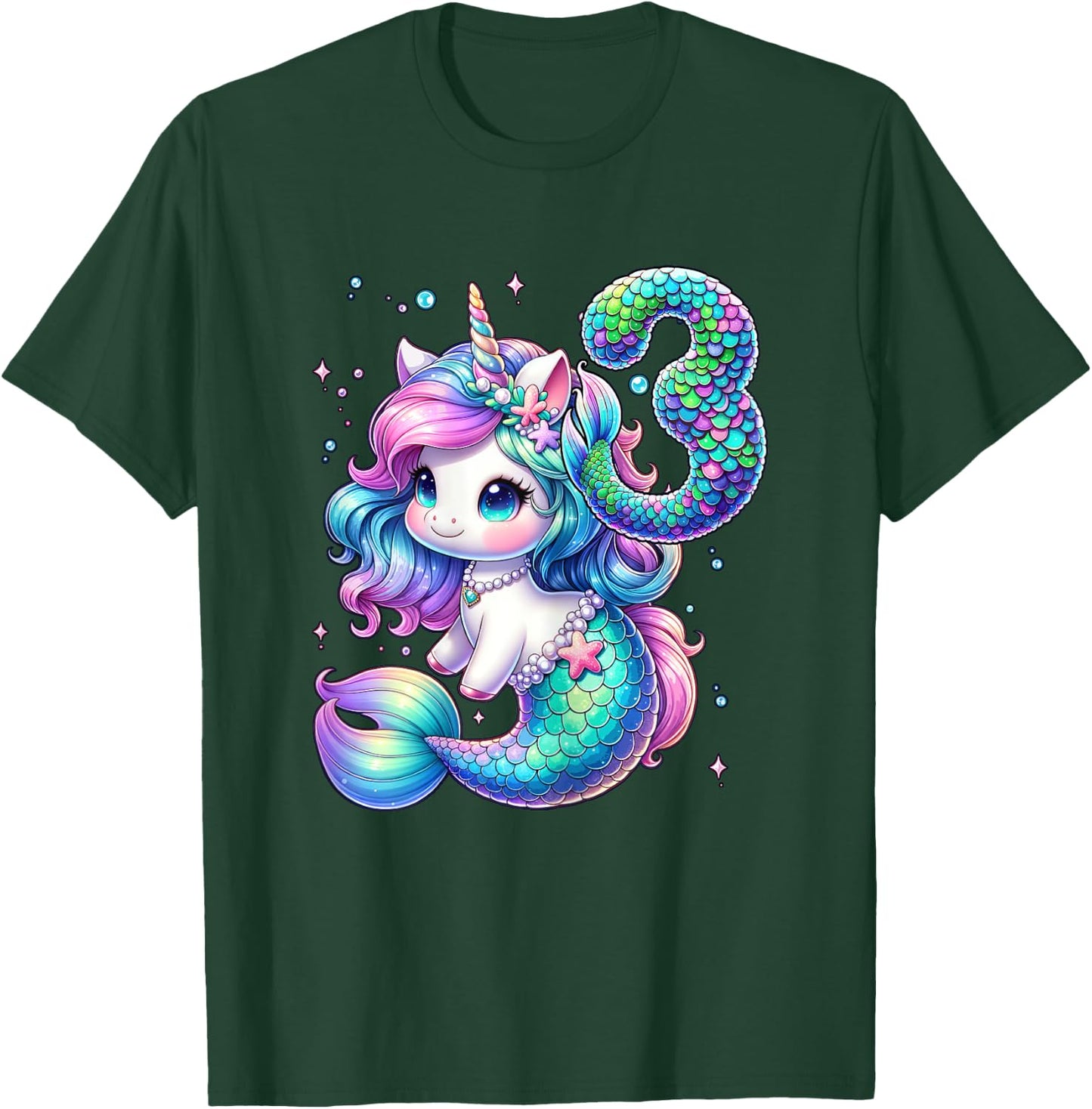 Unicorn Mermaid 3rd Birthday 3 Year Old Party Girls Outfit T-Shirt - T-Shirt | Forest